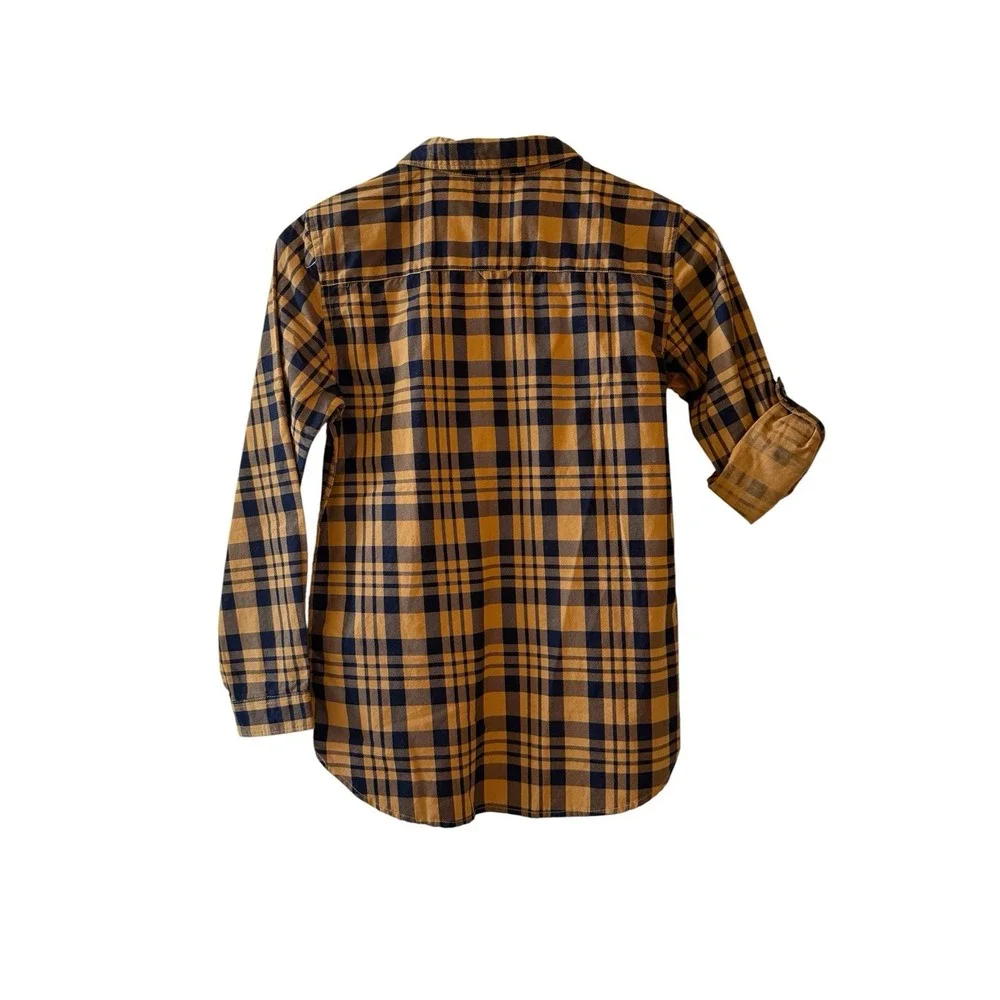 Denim & Flower Boys Mustard Plaid‎ Button Down Roll Tab Sleeve Shirt NWT 11/12